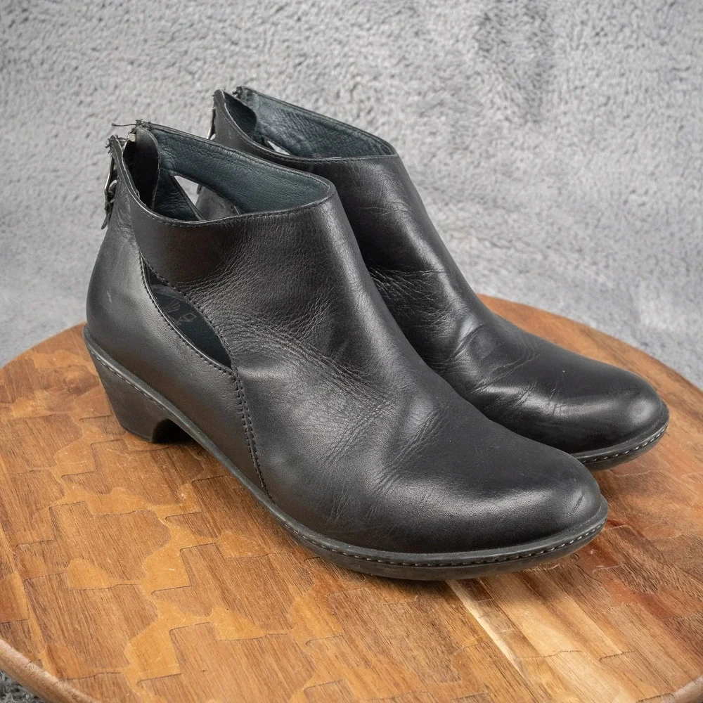 Dansko Bonita Black Leather Ankle Boots Back Zip Shoes Size 38 EU 7.5-8 US Women